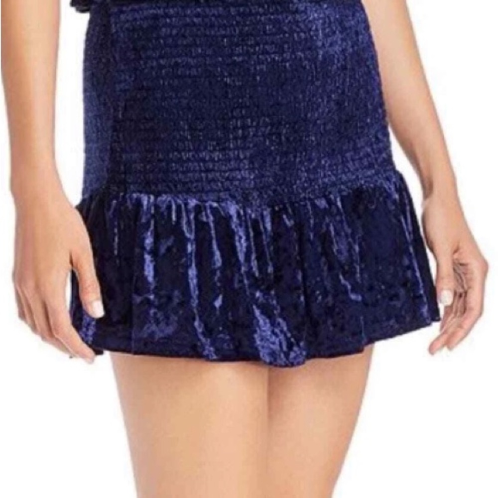 🆕 Aqua Smocked Skirt Ladies Medium Navy Blue Velvet Ruffle Casual Party NEW NWT